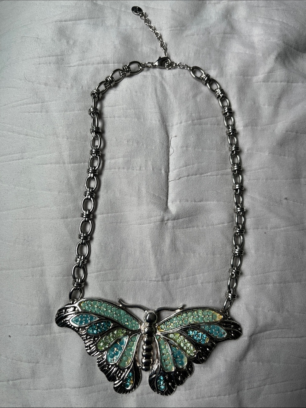 nOir Jewelry Silver Butterfly Necklace with Teal and Aqua Crystals